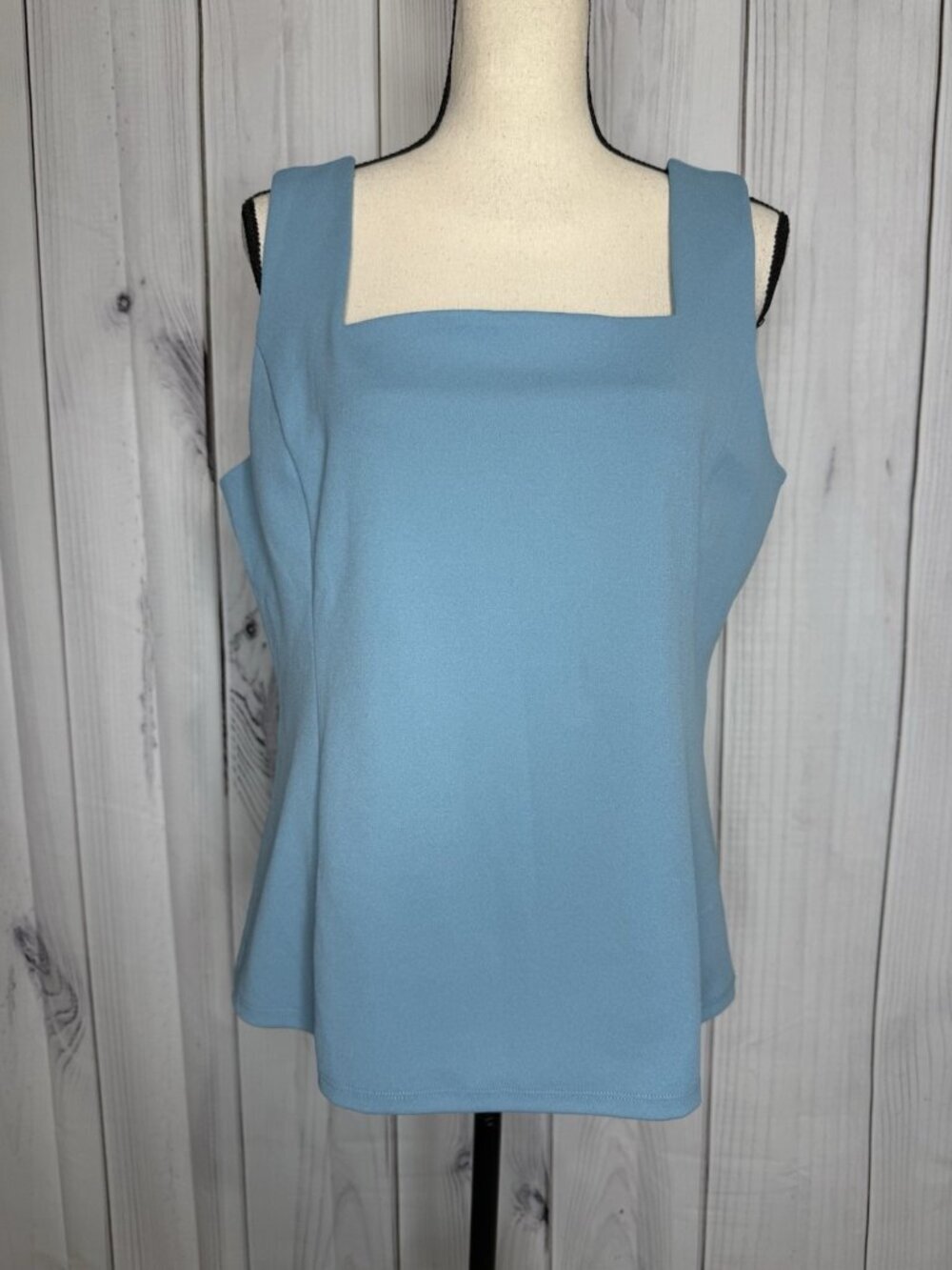 Ann Taylor Tank Top Womens Sz Large Blue Square Neck Sleeveless